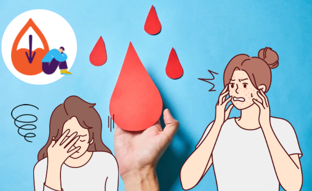 血液を示すイメージと、体調不良や肌トラブルを訴える女性のイラストを組み合わせた画像