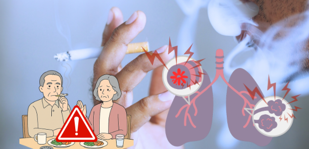 喫煙と肺への悪影響、さらに受動喫煙のリスクを表すイメージ画像