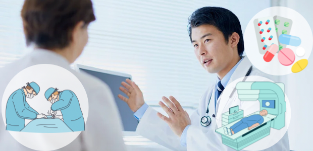 医師が治療や検査、薬について説明しているイメージ画像