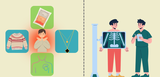 レントゲン検査を受ける際の注意点を伝える様子