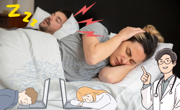 いびきや睡眠の質の低下に気づき、注意が必要となる様子