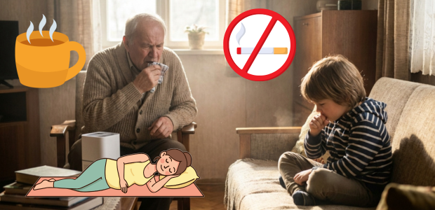 エアコン　咳　喘息　温かい飲み物　禁煙　横になる　子ども　高齢者