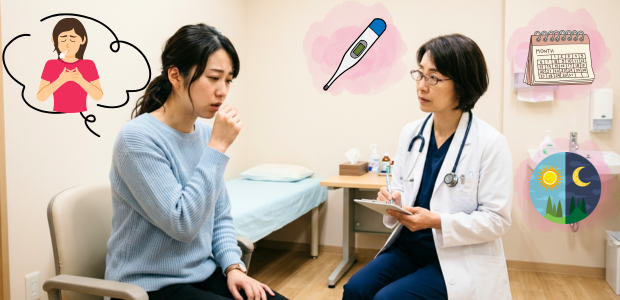 長引く咳の原因を調べるために呼吸器内科を受診する患者
