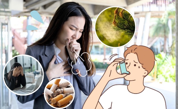 さまざまな要因が重なり、咳の症状があらわれる様子