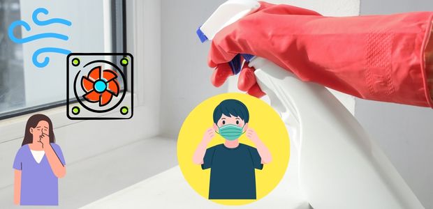 カビ取り剤はにおいが強く、換気とマスクの着用が必要。