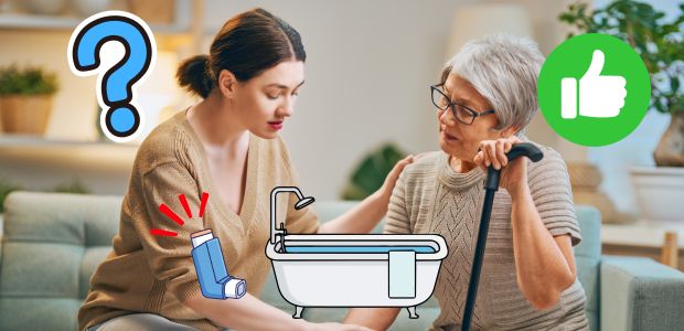 恒例の喘息患者の入浴はサポートが必要で、声かけをして様子をうかがうことが必要です。