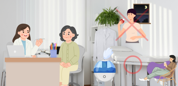 できることから工夫する考え方について医師の説明を受け、安心した表情をしている患者