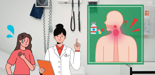 薬の変化を感じにくく不安を抱く患者に対し、体の回復の段階について医師が説明している様子