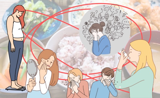 喘息と食事の関係を示す栄養バランスの重要性イメージ