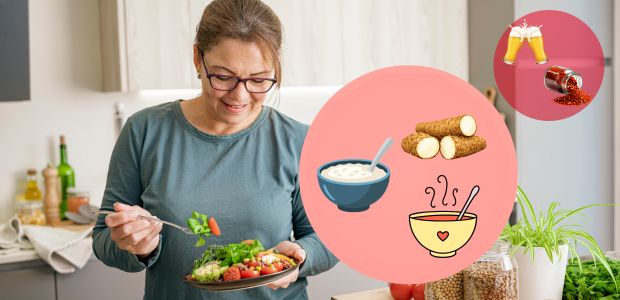 胃や喉にやさしい食事や刺激を与える食品のイメージ