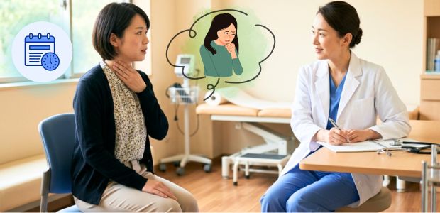 長引く咳を放置せず、早めに医師に相談している様子