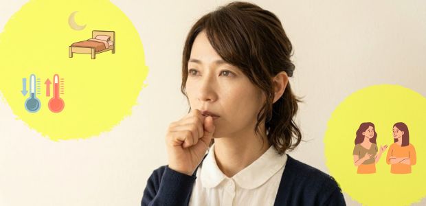 どんなタイミングで咳が出ているか振り返る女性