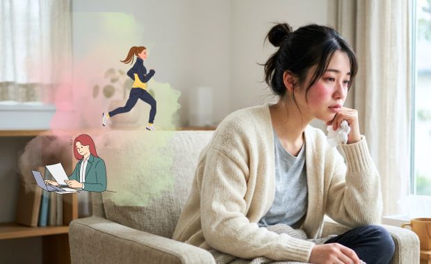 風邪のときに仕事や運動をしてよいか悩む女性