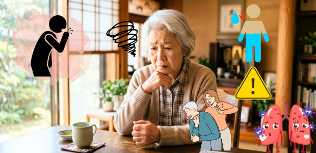 咳が止まらないことで起こる不調に対して不安を抱える高齢者