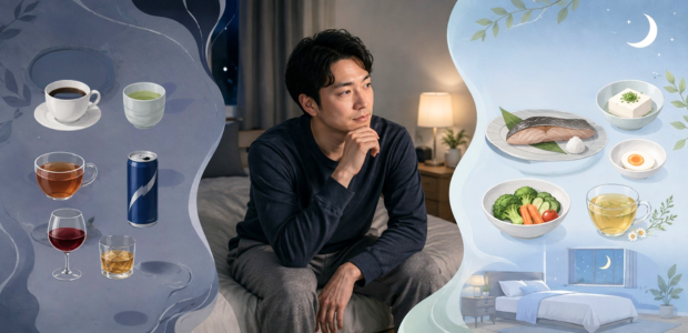 寝る前に食生活を思い返している男性
