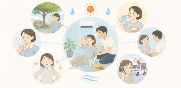 熱中症が疑われるときの確認や対応している様子