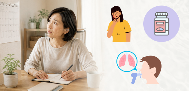 咳が続いた期間をメモする女性