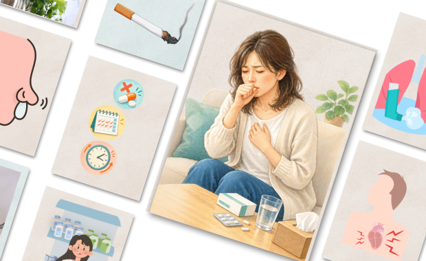 咳が止まらず薬が効かない様子の女性