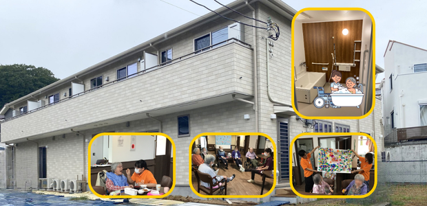 デイサービスの日勤介護職員が、ブルーミングケア横浜小机で行う介助やレクリエーションの様子