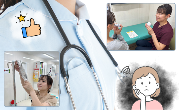 呼吸器内科で働く看護師の実際の業務風景と、経験者が感じやすい不安やその解消を伝える例