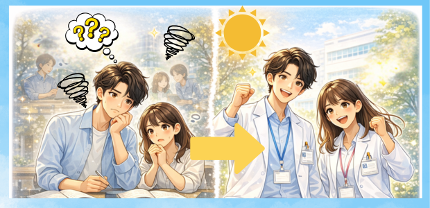 新卒管理栄養士の働く前と後の気づきを表したイメージ