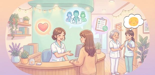 クリニック受付として患者対応や連携を大切にしている場面