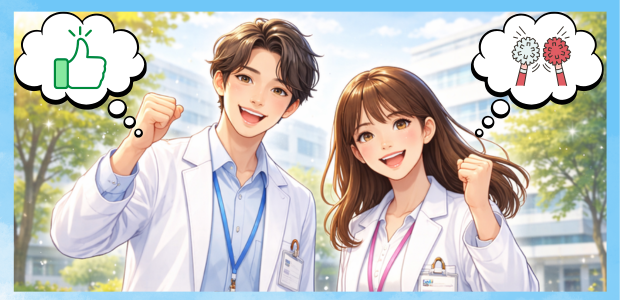 もうすぐ１年を迎える新卒管理栄養士が就活生に向けてメッセージを届けているイメージ