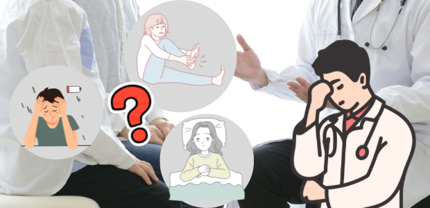 医師が薬の処方による対症療法に限界を感じている様子