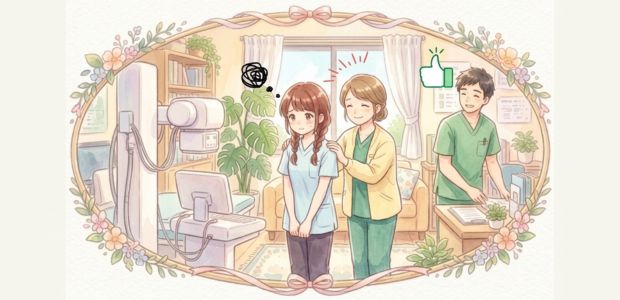 放射線技師が勤務日数の少なさに不安を感じながらも周囲に支えられる場面