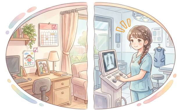 放射線技師がWワークで週一勤務と家庭を両立する働き方のイメージ