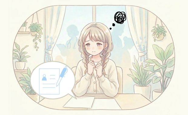 転職回数が多いことで不安になり応募書類を前に悩む女性