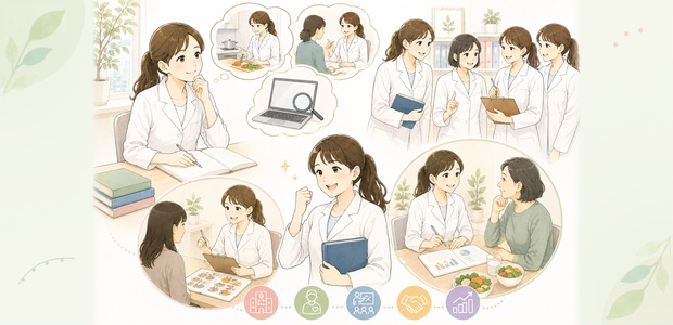 就職先を考える新卒管理栄養士と、患者様への栄養カウンセリングやスタッフ同士の交流